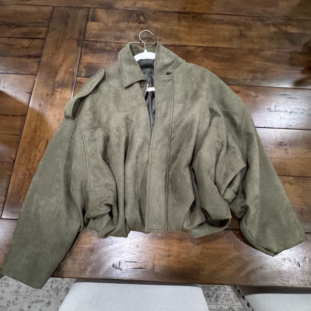 Faux suede bomber jacket in beautiful olive green